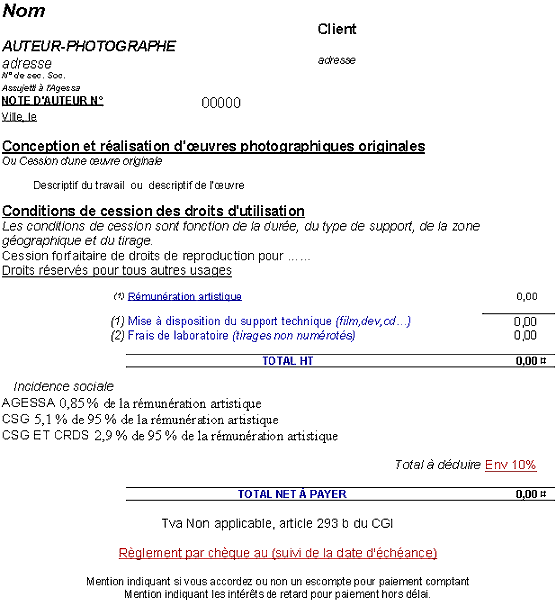 Note d auteur - vendre ses photos