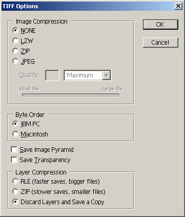 Options du format Tiff
